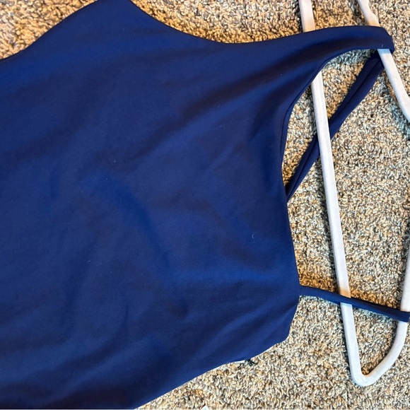 NWT Susan Monaco Navy Blue Uneven Strap Slit Maxi Dress - Picture 4 of 9